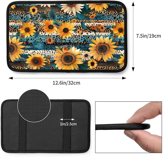 Center Console Cover for Truck Van Sedans Leopard Sunflower Armrest Cushion Protector Interior Accessories Stripe Aztec Car Center Console Cushion Pad
