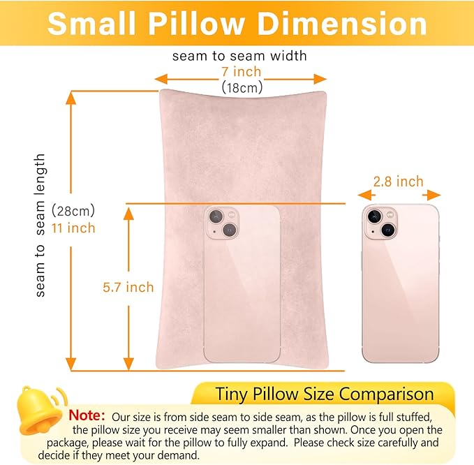 2 Pack Small Pillow, Memory Foam Mini Pillow 11 X 7 Inches for Travel, Sleeping, Nap and Neck, Knee, Lumbar Support, Tiny Cushion for Pet, Dogs (Light Pink)