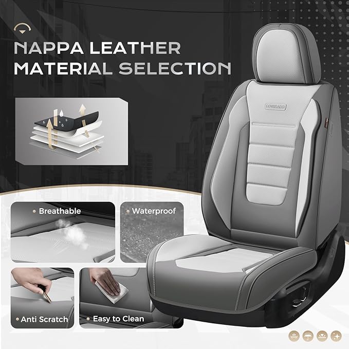 Coverado Car Seat Covers Full Set, Nappa Leather Seat Covers for Cars, Car Seat Protector Car Seat Cushion, Front and Back Seat Protectors Cushions Universal Fit for Most Cars (Gray&Light Gray)