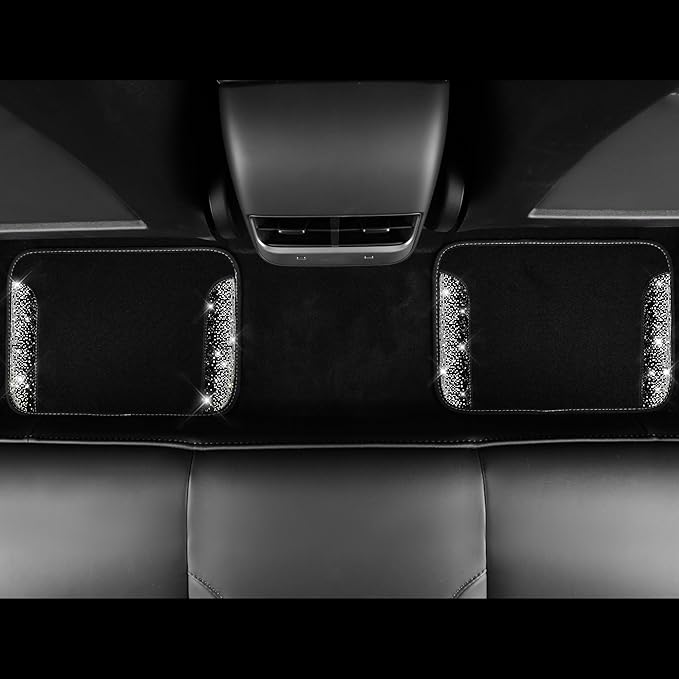 CAR PASS Bling Car Mats Shining Diamond Carpet Crystal Rhinestone Sparkly Glitter Floor Mats with Anti-Slip PVC Pad Universal Fit Automotive SUV,Sedan,Van,4pcs for Girl Women, Black Sliver Diamond