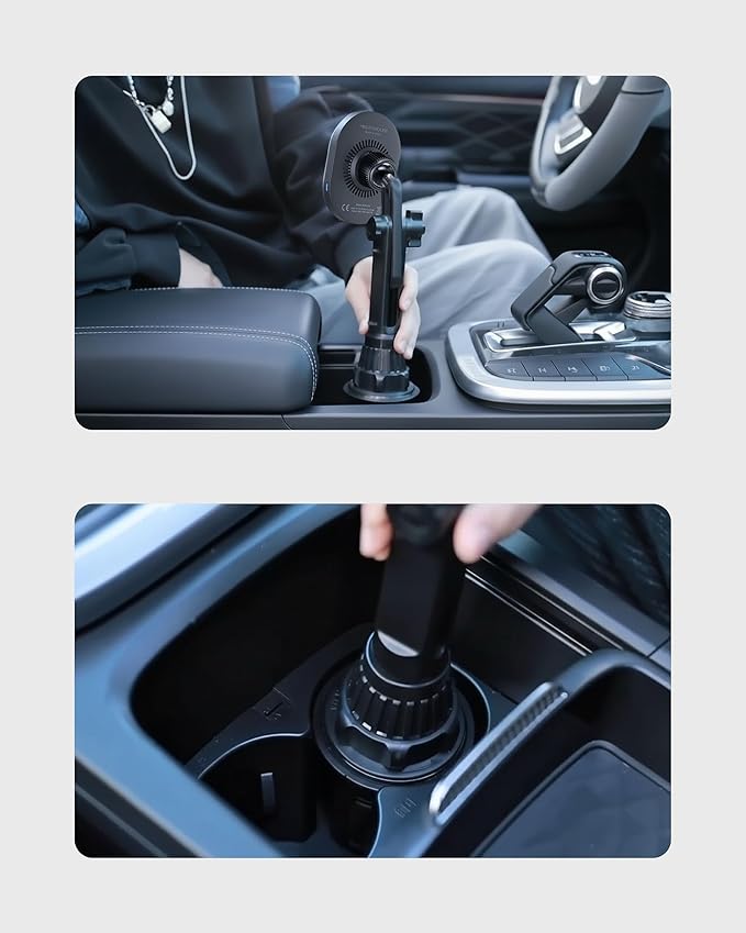 MagSafe 15W Fast Wireless Car Charger Cup Holder Mount, Compatible with iPhone Air/17/16/15/14/13/12 & Galaxy Phones, Strong Magnets for Secure Hold, Easy Installation