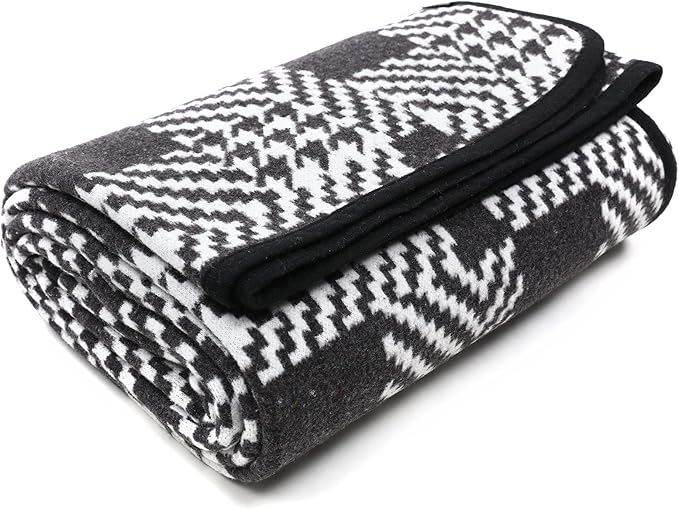 PuTian Merino Wool Blanket - 63" x 51" Thick Warm Soft Twin Bed Throw - Great for Camping, Outdoors, Travel, Car, Couch, All Seasons Houndstooth Black