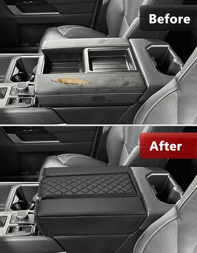 KBH Center Console Armrest Cover for Toyota Tundra 2022 2023 2024 2025 2026, Vinyl Leather Trim, Durable Middle Console Protector, Zipper Closure, Anti-Scratch