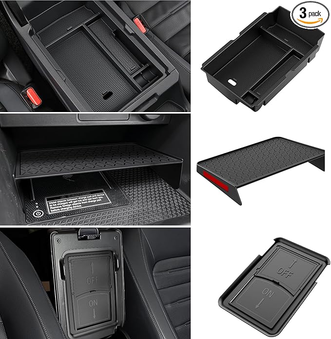 YPHUIKI 3PCS Center Console Organizer Compatible with Honda CRV 2023 2024 2025 2026 Accessories CR-V Hybrid Armrest Organizer Tray Hidden Storage Box ABS Material