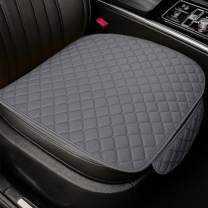 YoRise Comfortable Car Seat Cover, Linen Breathable Anti-Slip Front Bottom Seat Cushion Pad with Storage Pocket, Universal Auto Interior Seats Protector Accessories for Car Truck SUV (Gray)
