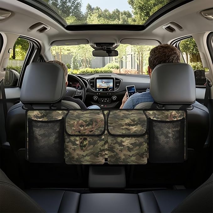 Camo Deer Car Trunk Organizer and Storage,Large Capacity Backseat Hanging Storage with 4 Storage Bag, Backseat Car Organizer Universal for Cars, Truck, vans