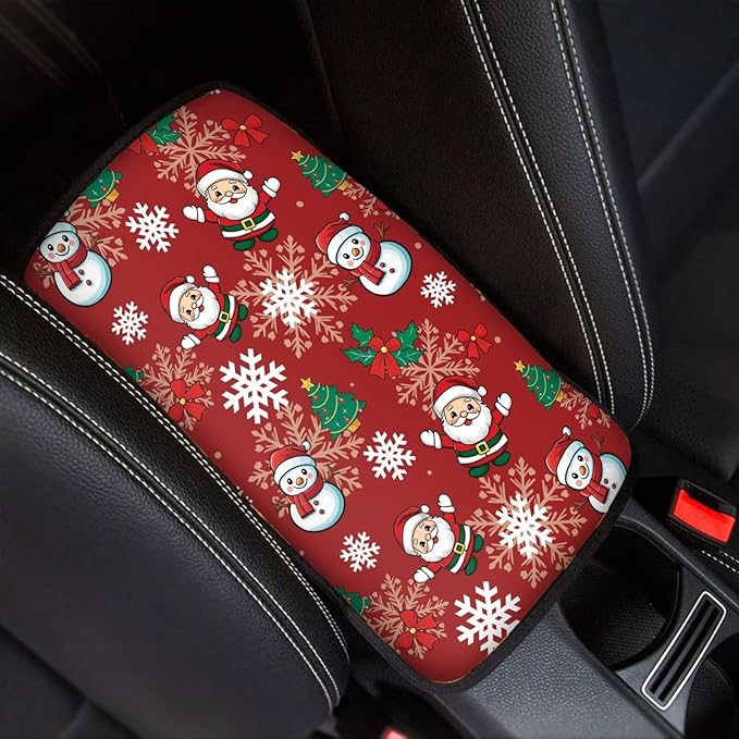 Xmas Santa Tree Car Armrest Pads Auto Armrest Box Cover Comfortable Middle Storage Organizer Pad Universal Style Car Accessories Decor