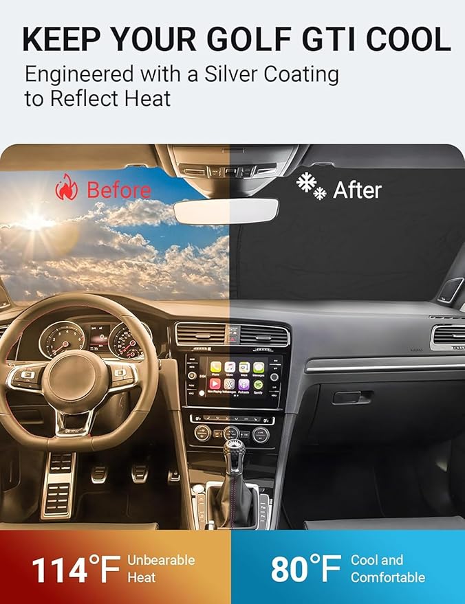 Proadsy 2026 Upgrade Front Windshield Sun Shade Foldable Sunshade Protector Custom Fit 2015-2021 Volkswagen Golf GTI Accessories