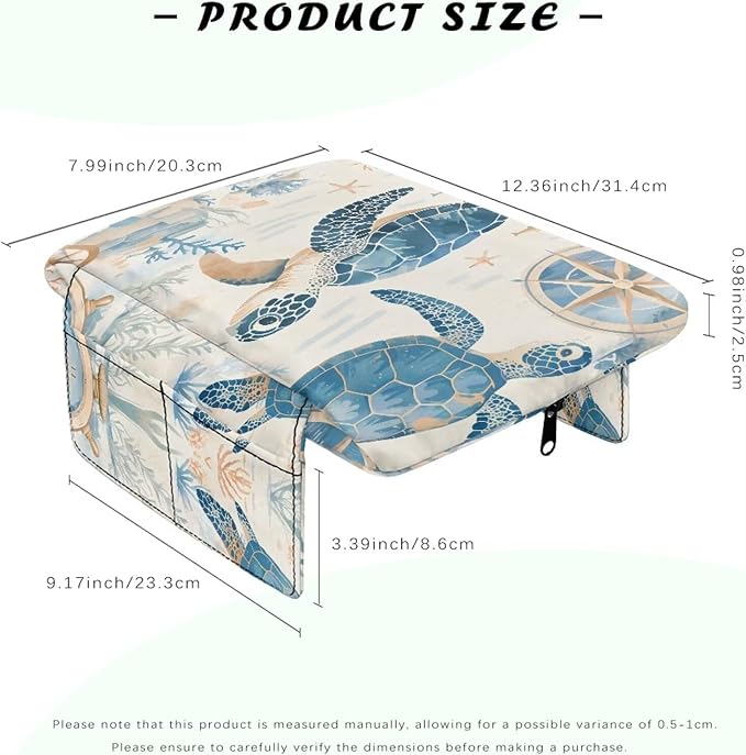 Car Armrest Cover with Pockets, Auto Center Console Pad, Turtle Print Arm Rest Seat Box Protector Car Interior Accessories for Women Men, Fit Most Vehicle,Truck,SUV