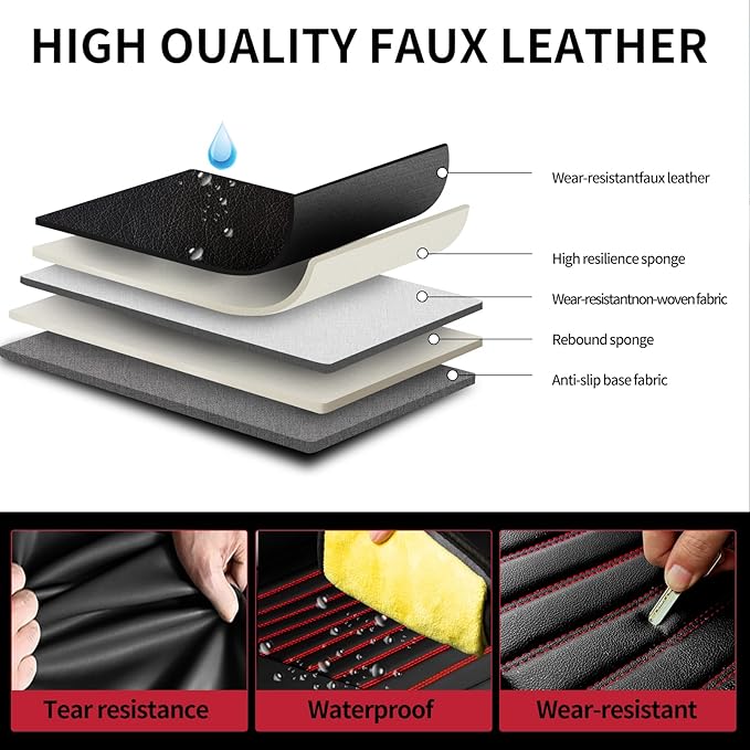 Fit Crosstrek Car Seat Covers for Subaru Crosstrek 2016-2025 2026 - Upgraded Premium Waterproof & Breathable Leather, Airbag Compatible, All-Weather Seat Cushion Protector(2 Front/Black+Red)