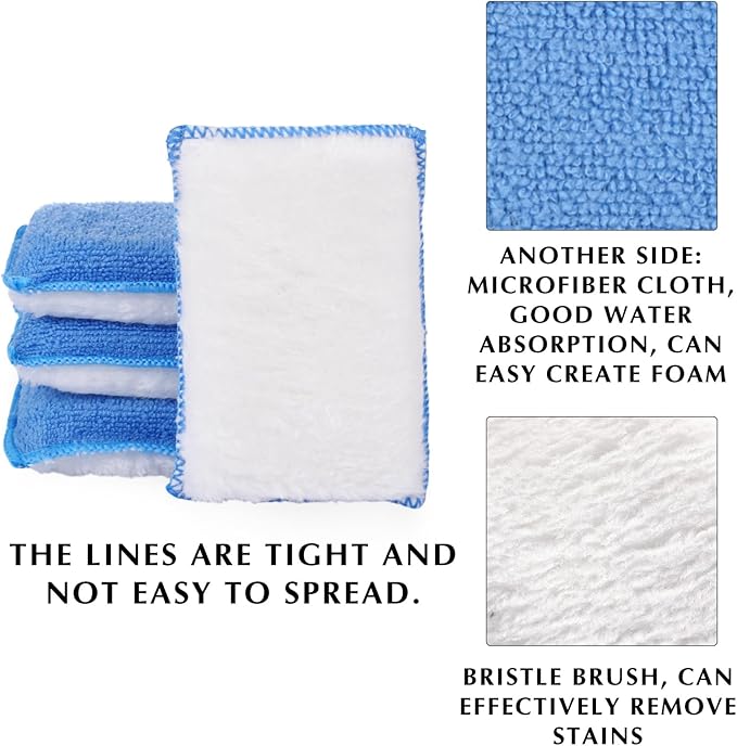 Mudder 12 Pcs Car Interior Scrubbing Sponge 5'' x 3'' Fiber Car Wax Applicator pad Household Cleaning Sponges for Leather Seat Couch Cleaning (Blue White)