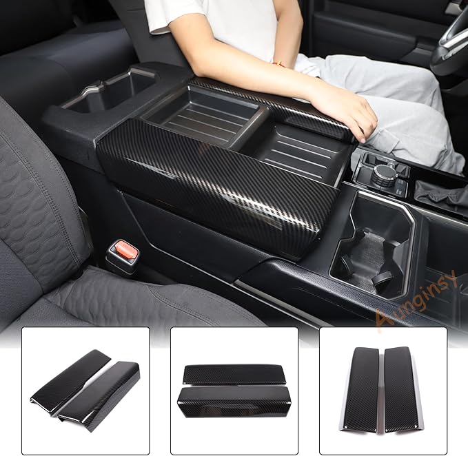 Car Center Console Armrest Protector Cover Compatible with Toyota Tundra 2022+ & Sequoia 2023+, Central Armrest Seat Storage Box Cover Cushion Lid Protector Pad Waterproof Anti-Scratch ABS Accessories