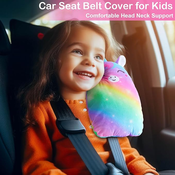 FIODAY Car Seat Belt Covers for Kids Unicorn Seat Belt Pillow Soft Seat Belt Cushion Adjust Seat Strap Pillow Head Neck Support for Children Boys Girls Travel