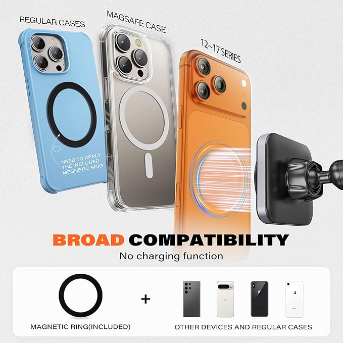 APPS2Car for Heavy-Duty MagSafe Truck Phone Mount, 4.33" Extra Large Vacuum Suction Cup, 20 Strong Magnets, Ultra-Stable Double-Rib Long Arm, Magnetic Phone Holder for Pickup, Semi Trucks, Tractor