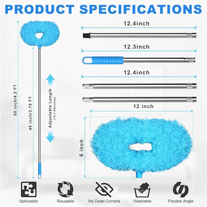 Storystore Ceiling Fan Cleaner Duster - Adjustable Duster with Extension Pole,Dusters for Cleaning Fan Blade, Walls and Cobweb (2Pcs Dusters/Blue)