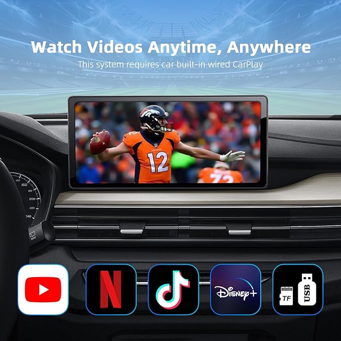 4-in-1 Wireless CarPlay Android Auto Adapter Magic AI Box Built-in Play Store Video Apps, Supports TF Card & USB Drive, USB/Type-C, Fits for Built-in Wired CarPlay Car