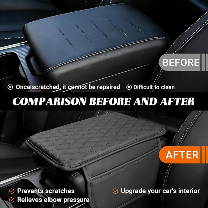 Car Center Console Cover, Upgraded Microfiber Car Armrest Cover Cushion, with 2 Storage Bags Scratch, Resistant Leather Cars Armrest Storage Box Universal Vehicles Accessories (Gray)