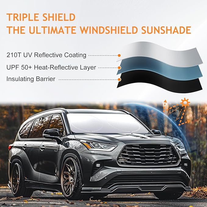 Windshield Sun Shade Car Window Shade UV Reflector Keeps Vehicle Cool Folding Sun Visor Heat and Sun Reflector (Large 63 x 33.9 inches