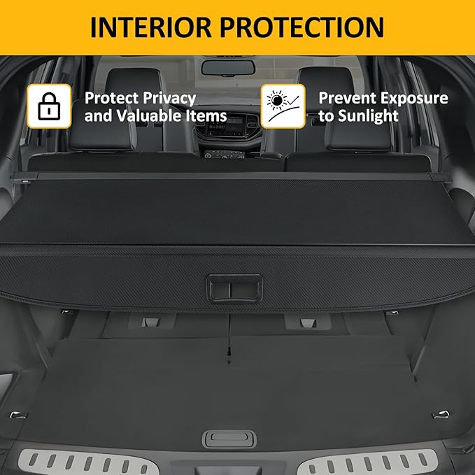 Falafa Cargo Cover for 2011-2025 Dodge Durango with Carbon Fiber Texture Ends, Trunk Cargo Cover Retractable Trunk Shade Shield Rear Security Cover for Dodge Durango Accessories