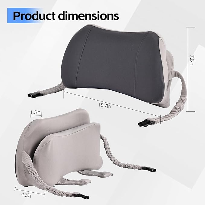 Lumbar Support Pillow for Car, Memory Foam Back Cushion Provides Lumbar Support to Relieve Back Pain, Ideal for Driving Cars and Office Chairs as a Back Support Pillow (Grey)