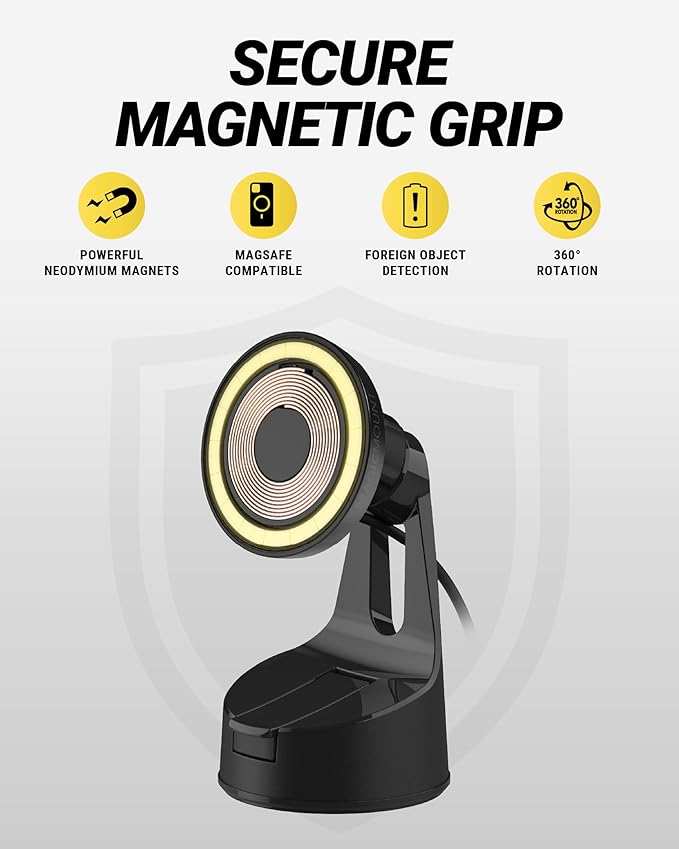 Scosche MPQTRWD Qi2 MagSafe Car Mount Charger 25W Fast Wireless Charging Phone Holder for Windshield or Dashboard, Magnetic Cell Phone Mount Compatible with iPhone 17/16/15/14/13 Series & Samsung S25