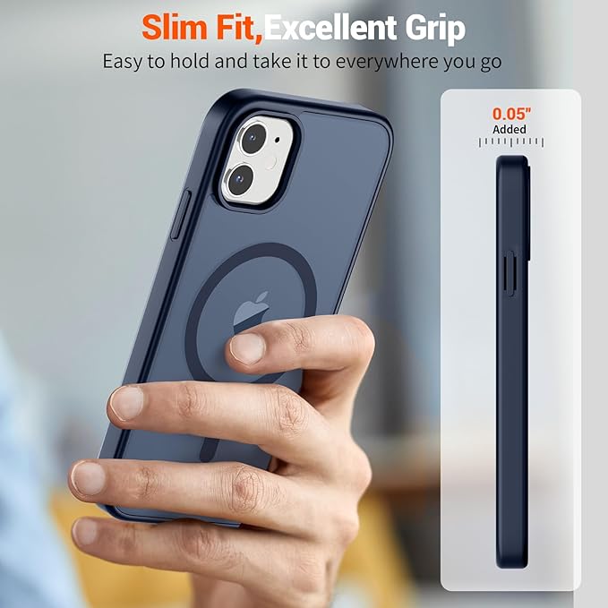 SUPFINE Magnetic for iPhone 12 Case/iPhone 12 Pro Case with Screen Protector (Compatible with MagSafe)(Military Grade Drop Protection) Translucent Matte Shockproof Phone Cover,Dark Blue