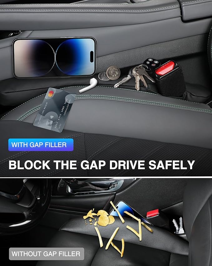 Leather Car Seat Gap Filler Universal for Car Truck SUV to Block The Gap Between Seat and Console Stop Things from Dropping 2 Sets Black