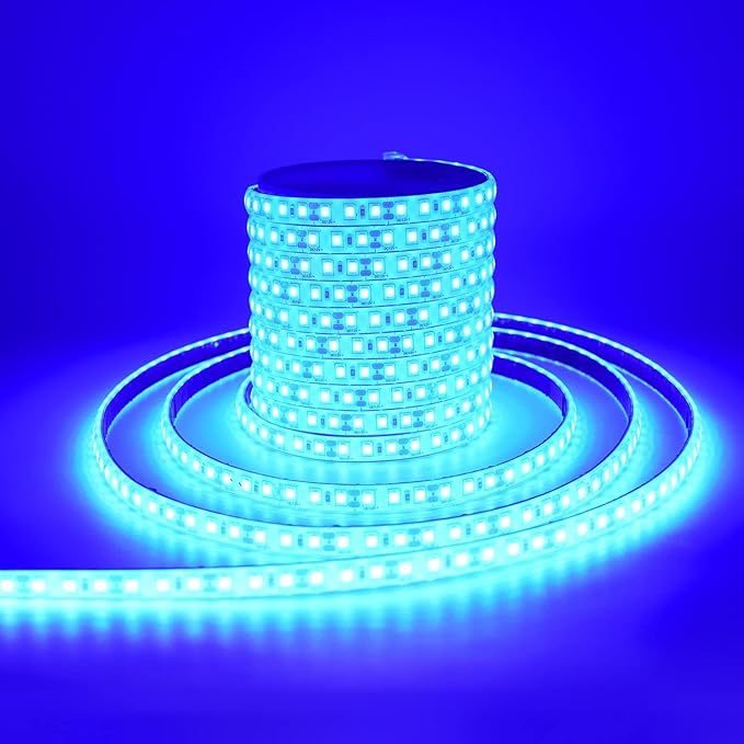 YM E-Bright Blue Led Strip Lights 16.4Ft for Bedroom Home Kitchen Boat Marine Indoor Outdoor IP68 Waterproof 5Meter 600SMD Upgrade Solid Silicone DC12V (No Power Adapter)