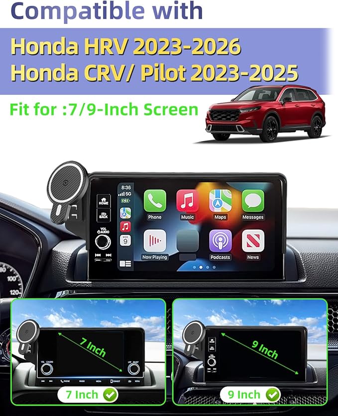 PZK Car Phone Mount for Honda HRV 2023-2026 /CRV 2023-2026/ Honda Pilot 2023-2026 Accessories 7/9-inch Screen 360° Rotation 15W Fast Wireless Charger HRV CRV Car Phone Holder Not Affect Air Vent