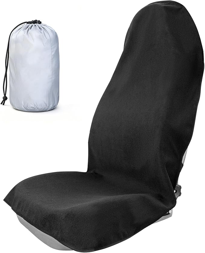 ZIMABLUE 1PC Waterproof Towel Car Seat Cover - 525g Heavy Duty 3-Layer Microfiber Sweat Protector for Bucket Seats - Non-Slip Machine Washable Universal Fit for Gym, Yoga, Beach, Pets & Outdoors-Black
