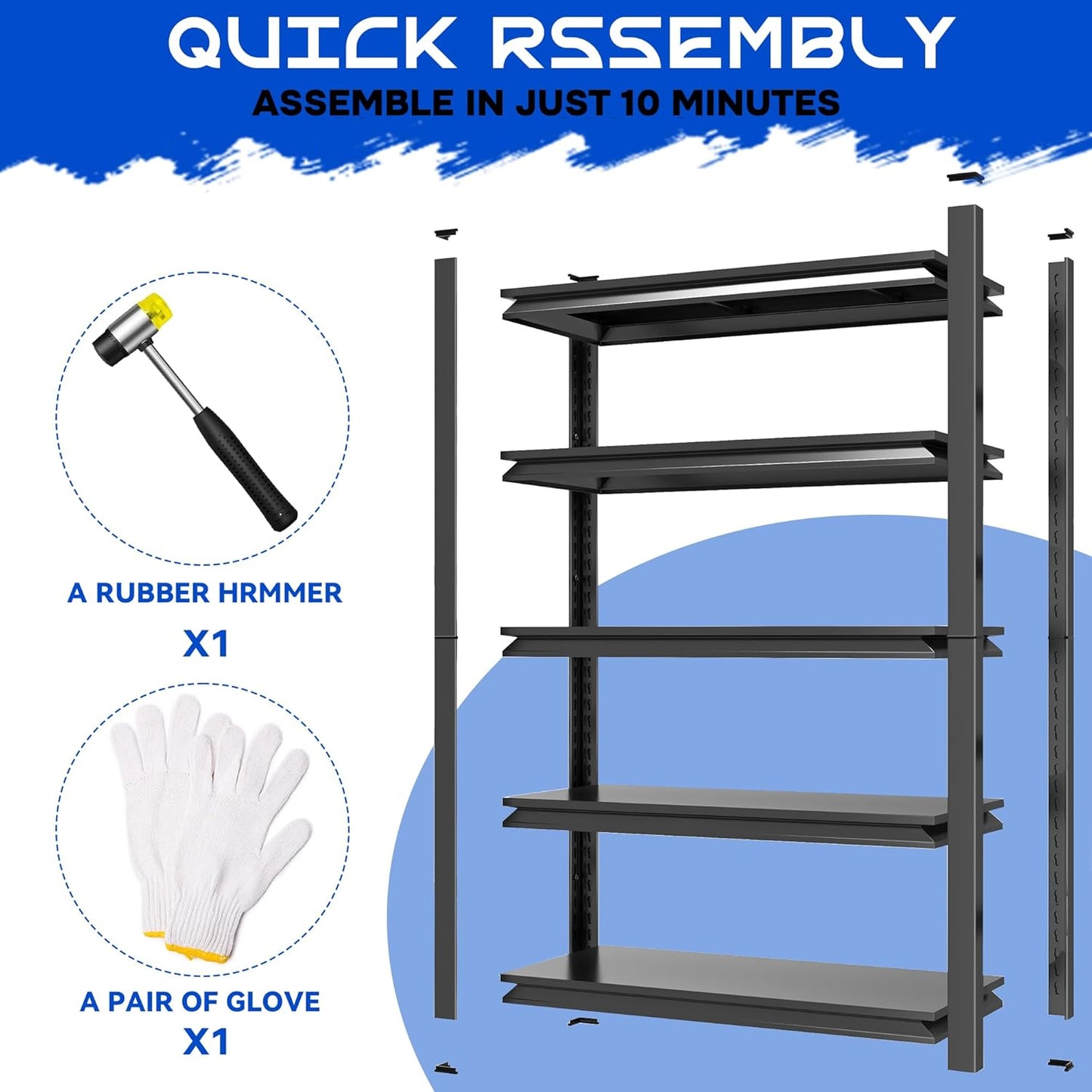 71.2"H Garage Shelving Heavy Duty Rack, 3000 LBS Extra Large Capacity 5 Tier Adjustable Storage Shelves, Metal Industrial Shelf Units for Garage, Basement and Warehouse, 71.2"H×35.4"W×13.8"D, Black