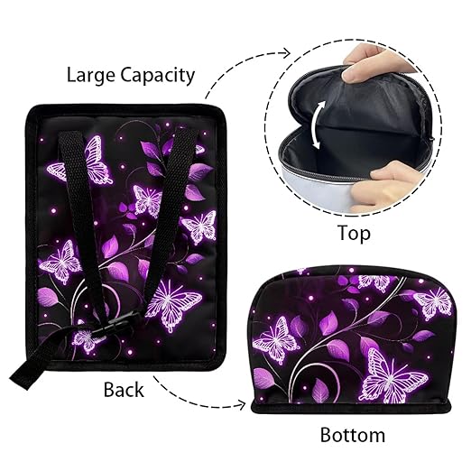 BIGCARJOB Purple Butterfly Print Car Trash Bags Hanging Automotive Car Garbage Bin with Adjustable Straps Reusable Auto Trash Bin Garbage Bags Butterfly Auto Accessories for Front Seat