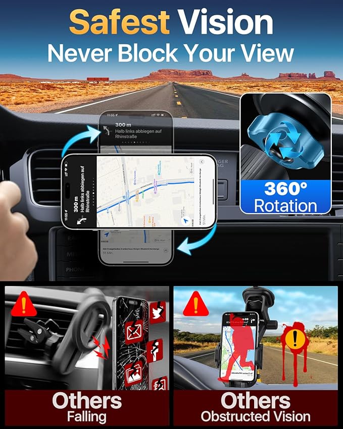HTU [2026 True Military-Grade] Magnetic Car Mount Vent [Upgraded Strongest Magnet & Metal Hook] for MagSafe Phone Holder Car for iPhone 17 16 15 14 13【Patent & Safety Cert】, Non-Charging, Royal Blue