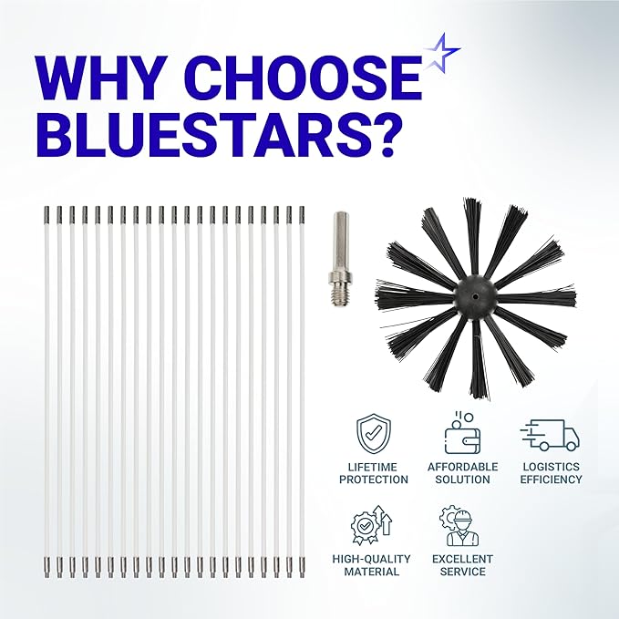 BlueStars 60-Feet Dryer Vent Cleaner Kit with Drill Attachment — Flexible Lint Remover Brush, Extends Up to 60 ft, Works with or Without Power Drill