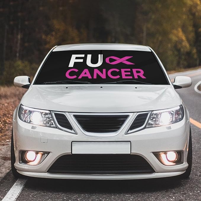 Socira Fuck Breast Cancer Pink Ribbon Car Windshield Sun Shade Umbrella Foldable Sunshade for Front Window Auto Windshield Sunshade Covers Car Accessories Protect from Sun Rays Heat 57'' X 30''