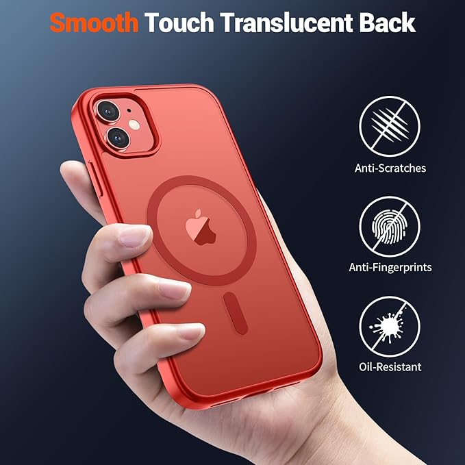 SUPFINE Magnetic for iPhone 12 Mini Case & iPhone 13 Mini Case (Compatible with MagSafe) (Military Grade Drop Protection) Slim Translucent Matte Shockproof Phone Cover,Red