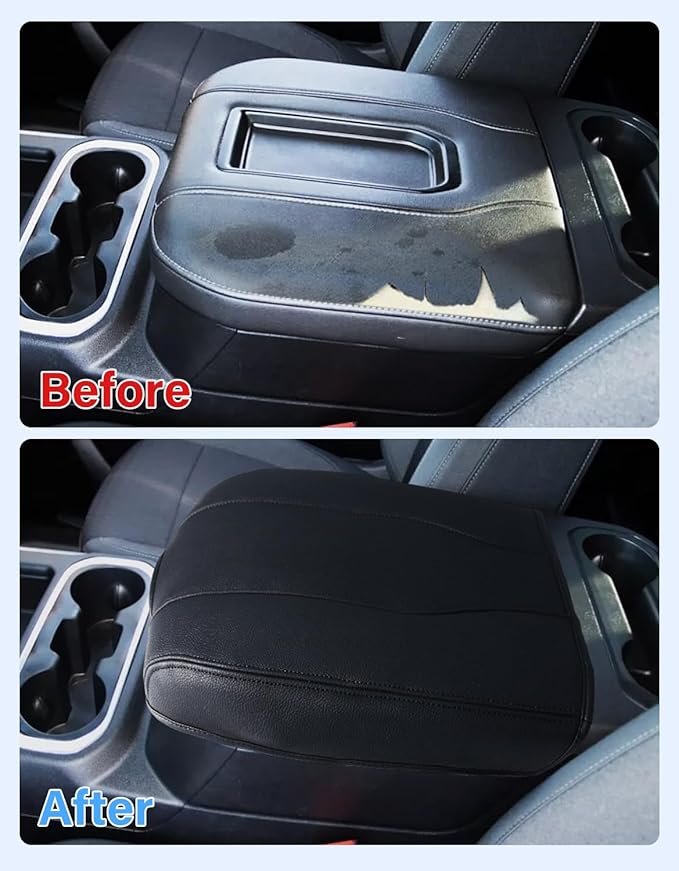 Center Console Armrest Cover for Chevy Chevrolet Silverado 1500/GMC Sierra 2019-2026, Tahoe/Suburban/Yukon 2021-2026, PU Leather Middle Console Lid Protector Cushion Thick Pad Black(Bucket Seat)