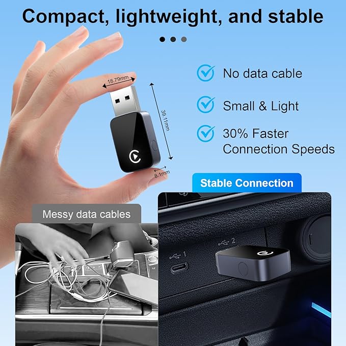 2-in-1 Wireless CarPlay&Android Auto Adapter,Fast Auto-Connect,Compact Plug&Play Wireless CarPlay Converter for iPhone&Android,No Delay Car Play for iPhone iOS 10+,Android 11+