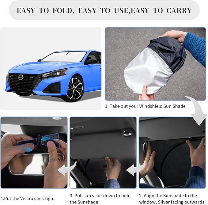 Sun Shade Sunshade for Nissan Altima Windshield Cover, 4-Layer Front Window Shade Custom fit Altima 2019-2025 2026 Sun Visor 240T Retractable Shade Blocks UV Rays Cooler Car Accessories