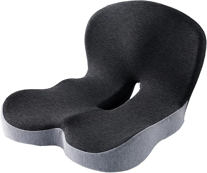 Memory Foam Contoured Seat Cushion with L-Shaped Ergonomic Design for Office Chair Car Seats  Seat Cushion for Truck Driver, Truck Car Seat Cushions for Driving Lumbar Support (Grey&Black)