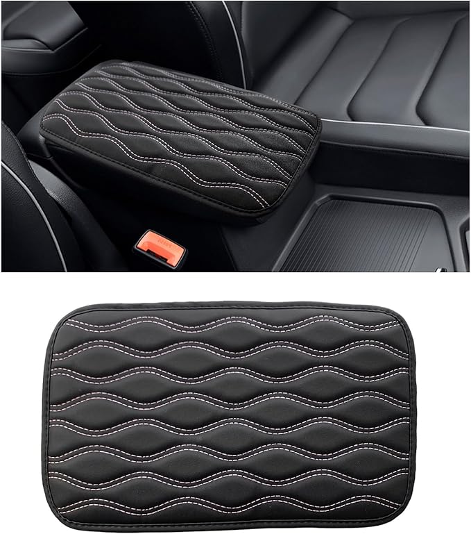 Car Center Console Pad, Waterproof Auto Armrest Seat Box Cover, PU Leather Arm Rest Protector Cushion Pad, Universal Vehicle Interior Protection Accessories for Car SUV (Black & Pink)