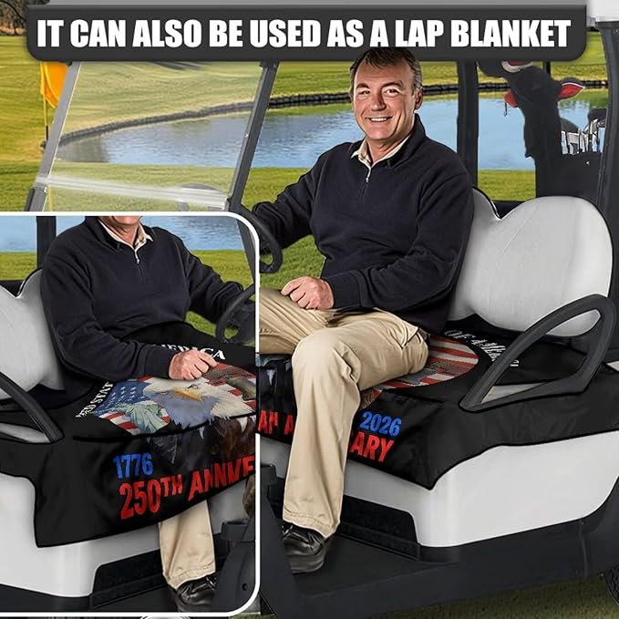 Biyejit Golf Cart Seat Covers with 4 Pockets Golf Cart Seat Towel Blanket Fits 2-Seat Golf Carts, Golf Cart Accessories