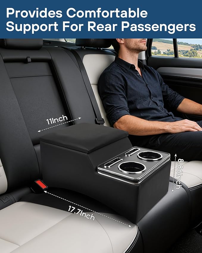 Upgraded Center Console, Truck Bench Front Seats Center Console Organizer and Storage, Cup & Phone Holder for Minivan, SUV, Middle Van