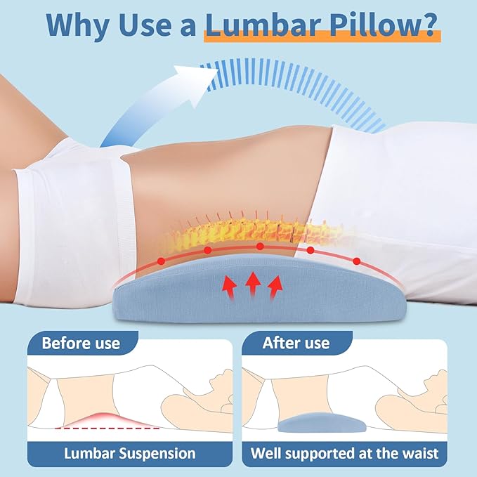 Lumbar Support Pillow for Bed: Memory Foam Lower Back Pain Relief Pillow for Sleeping, Ergonomic Waist Pillow for Side & Back Sleepers, Sciatica & Hip Pain Relief with Wedge Body Positioner Covers