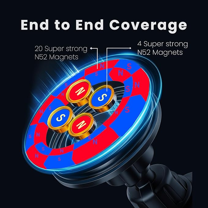 MagSafe Car Mount, Magnetic Car Phone Holder for Vent & Dashboard, 360° Rotating Magnetic Phone Mount for Car Compatible with iPhone 16/15/14/13/12 Pro Max & Android, Military Grade