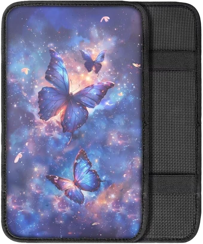 Coldinair Galaxy Car Center Console Pad,Butterfly Auto Interior Accessories Decoration,Auto Armrest Cover Protector for Most Vehicle, SUV, Truck, Car