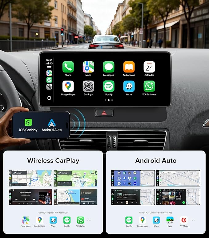 12.3" Android 13 Car Stereo CarPlay for Audi Q5 SQ5 8R (2009-2017) with MMI 3G Multimedia System-4G+64G Radio Upgrade, Wireless CarPlay Android Auto, 2400x900 Blue-Ray IPS Screen, Retains OEM Knob