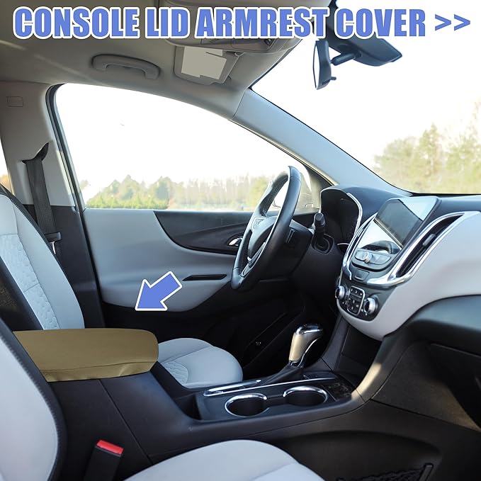 X AUTOHAUX Car Center Console Armrest Cover for Chevrolet Equinox 2018-2023 Neoprene Interior Arm Rest Cover Elbow Cushion Pad Deep Brown