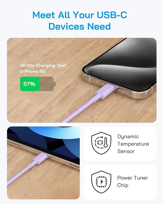 3 Pack AISNI Fast Charger Block Compatible with iPhone 17 16 15 Charger Fast Charging USB C Charger Long Type C Chargers Cord 6 FT for iP17 Air/17 Pro Max/16/15 Pro Max Series and Type C Device-Purple