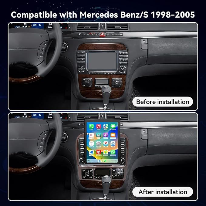 Android 14 Car Radio Compatible with Mercedes Benz S-Class W220 1998-2005,4G+64GB,9.7" Touch Screen Car Stereo with Wireless Carplay Android Auto,FM/GPS/SWC/Mirror Link/Backup Camera